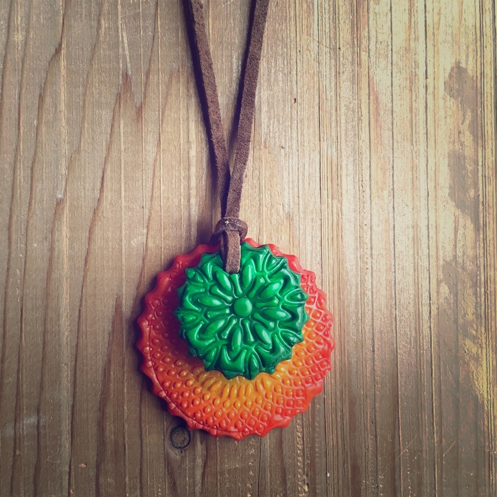 Art necklace, polymer clay pendant, colorful.